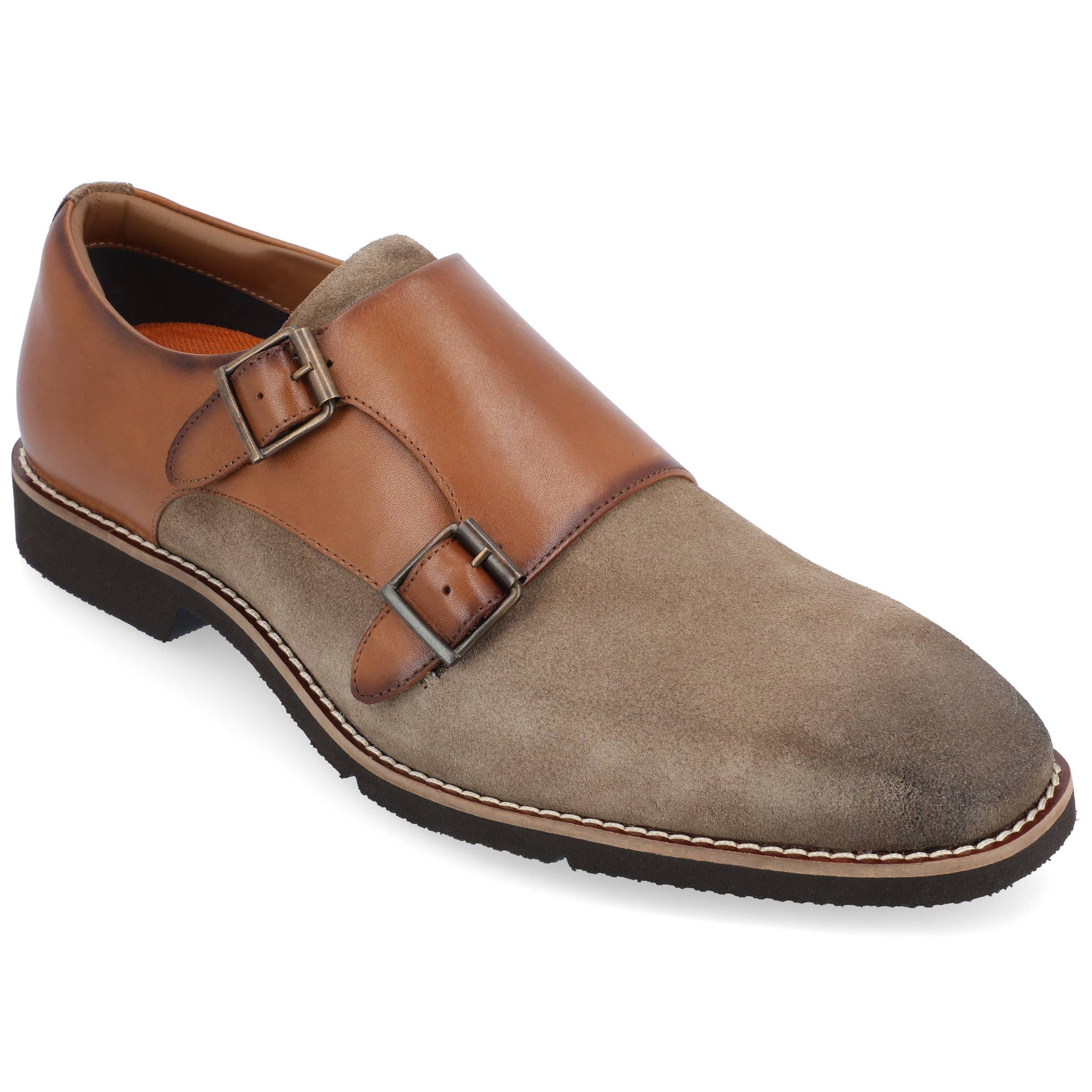 Thomas & Vine Artemis Chisel Toe Double Monk Strap in Taupe 